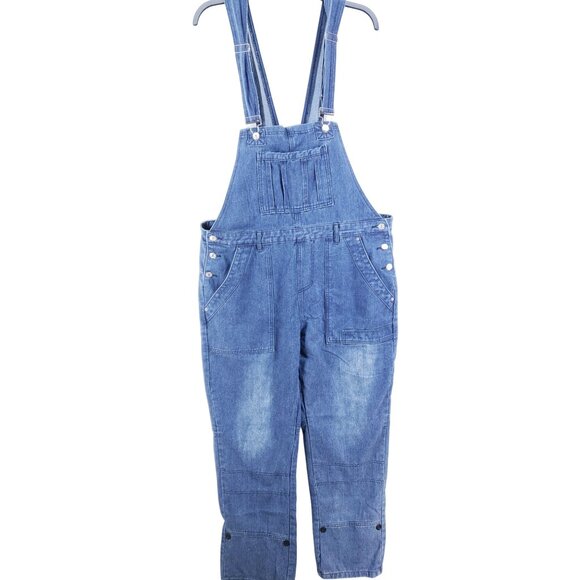 Womens Blue Denim Overalls 44x32 Adjustable Straps Straight Leg - Picture 1 of 10